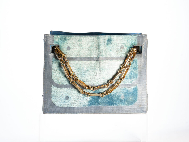 Borsa vintage Roberta di Camerino a Mano in velluto Sovrarizzo Celeste