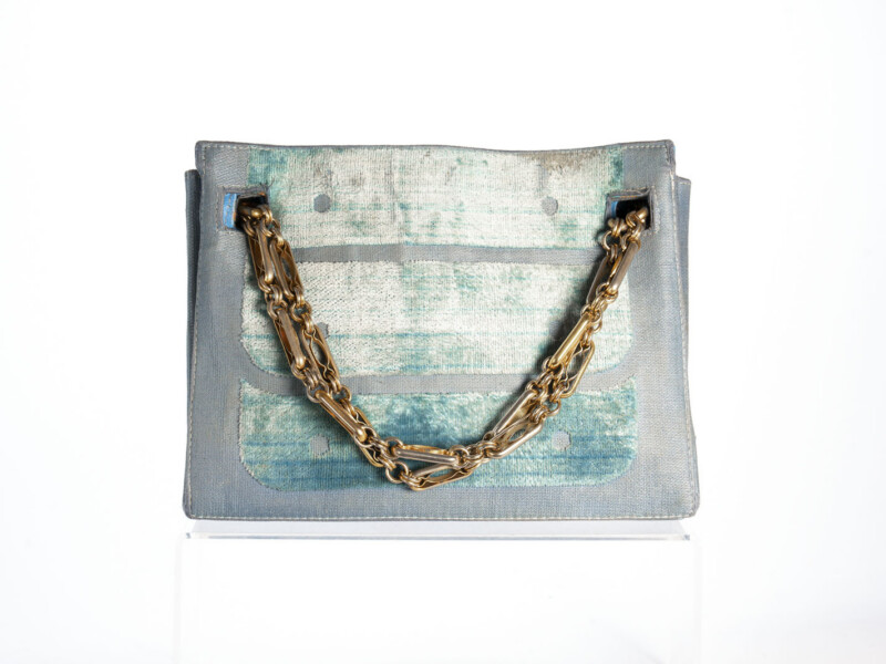 Borsa vintage Roberta di Camerino a Mano in velluto Sovrarizzo Celeste