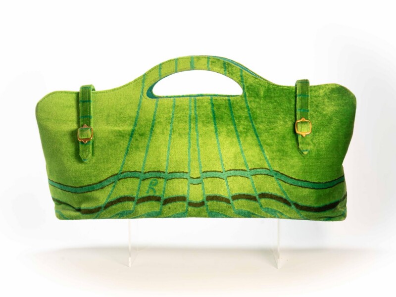 Borsa vintage Roberta di Camerino a Mano Stile Doctor in velluto Verde con Disegni a Drappeggio