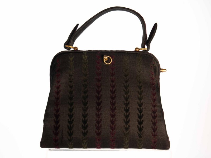 Borsa vintage Roberta di Camerino a Mano in velluto Sovrarizzo e disegno verticale Viole e Verde