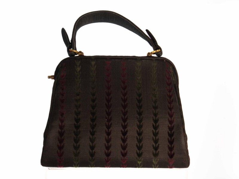 Borsa vintage Roberta di Camerino a Mano in velluto Sovrarizzo e disegno verticale Viole e Verde