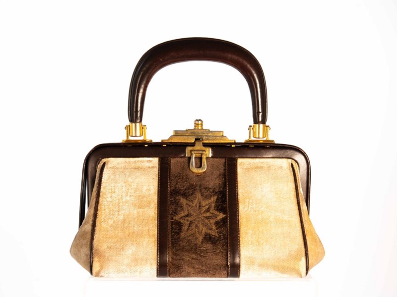 Borsa vintage Roberta di Camerino a Mano Modello “BAGONGHI” in velluto Beige e Marrone