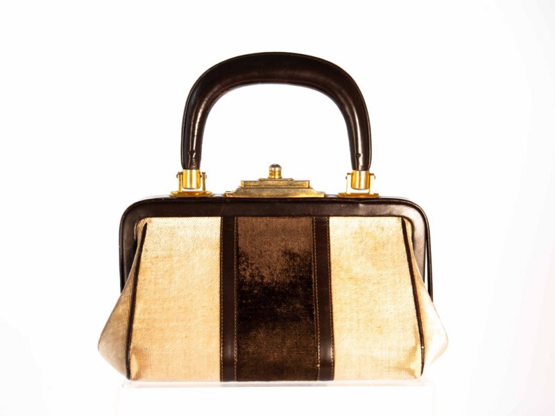 Borsa vintage Roberta di Camerino a Mano Modello “BAGONGHI” in velluto Beige e Marrone