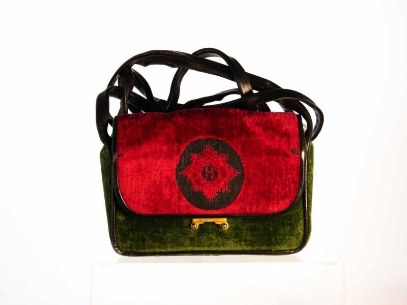 Borsa vintage Roberta di Camerino a Spalla in velluto Rosso e Verde