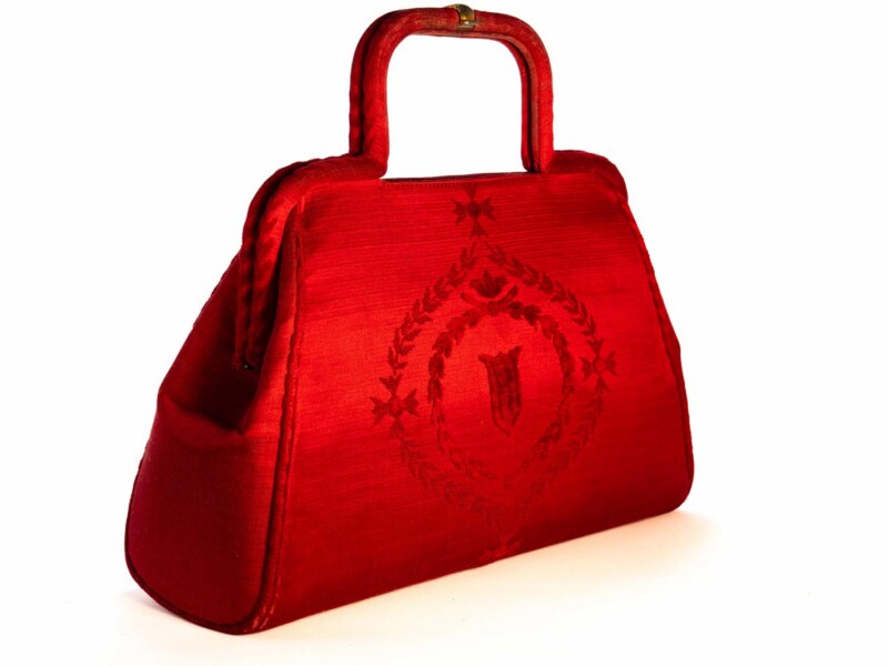Borsa vintage Roberta di Camerino a Mano in velluto Sovrarizzo Rossa