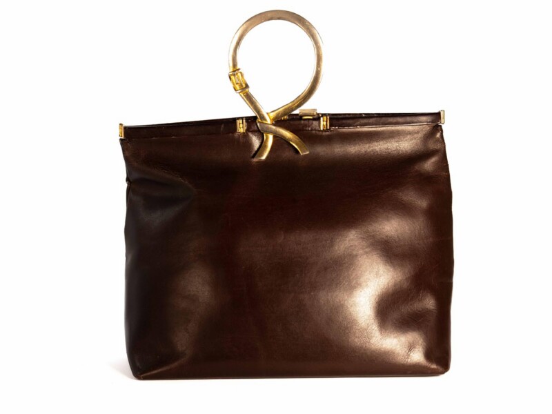 Borsa vintage Roberta di Camerino a Mano in pelle Marrone con Manico a Erre in metallo