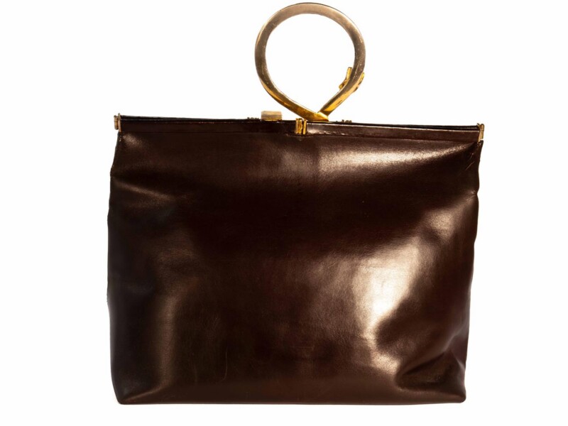 Borsa vintage Roberta di Camerino a Mano in pelle Marrone con Manico a Erre in metallo
