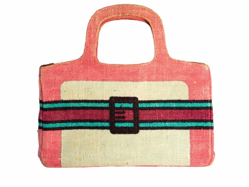 Borsa vintage Roberta di Camerino a Mano in tessuto di Cotone Rosa-Bianco con Disegno Cintura