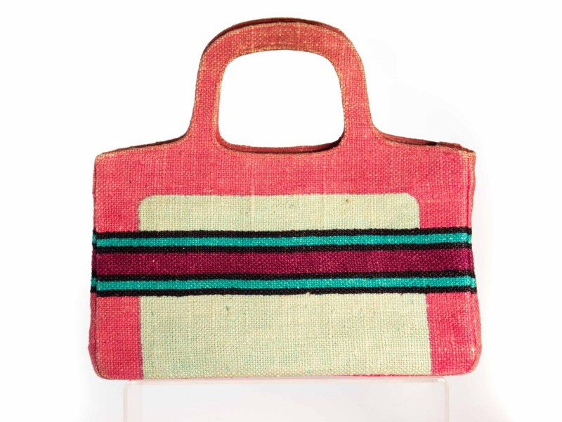 Borsa vintage Roberta di Camerino a Mano in tessuto di Cotone Rosa-Bianco con Disegno Cintura