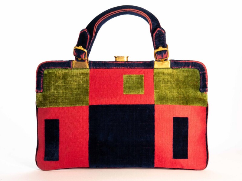 Borsa vintage Roberta di Camerino a Mano in velluto Sovrarizzo Rosa Blu e Verde