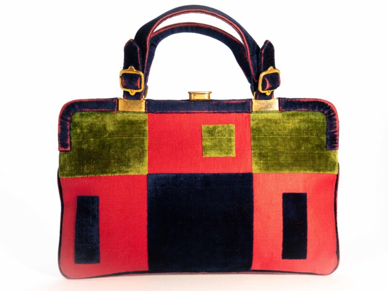 Borsa vintage Roberta di Camerino a Mano in velluto Sovrarizzo Rosa Blu e Verde