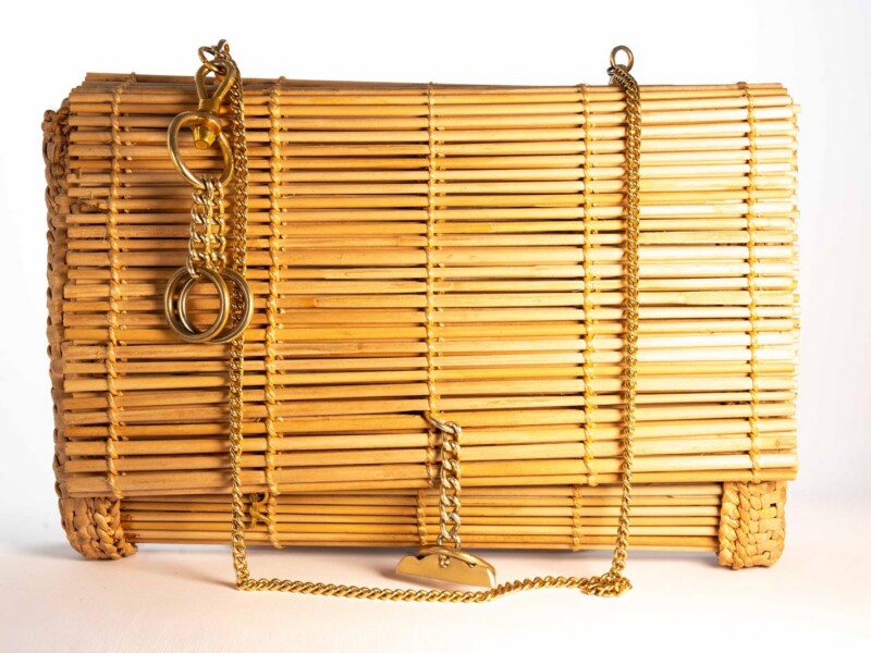 Borsa vintage Roberta di Camerino a Tracolla con Catena a Tracolla in Canne e paglia