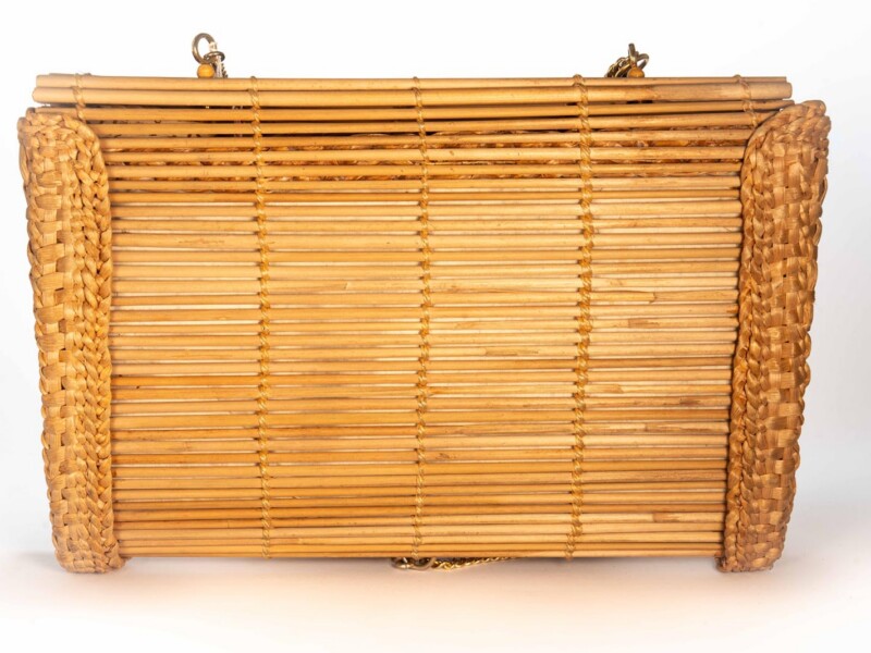 Borsa vintage Roberta di Camerino a Tracolla con Catena a Tracolla in Canne e paglia