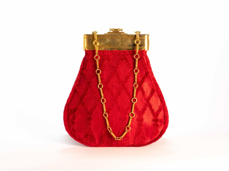 Borsa vintage Roberta di Camerino a Mano con Catenella e Chiusura in metallo dorato in velluto Rosso Sovrarizzo