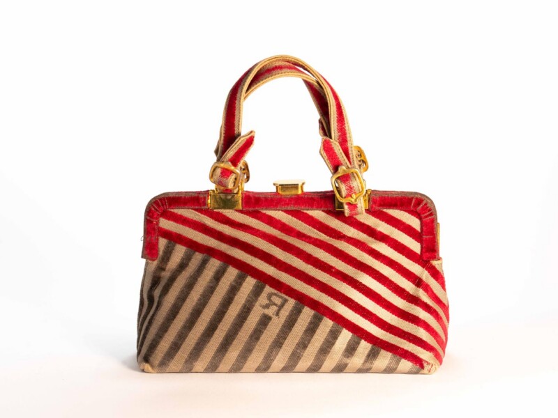 Borsa vintage Roberta di Camerino a Mano in velluto Sovrarizzo Rosso e Grigio