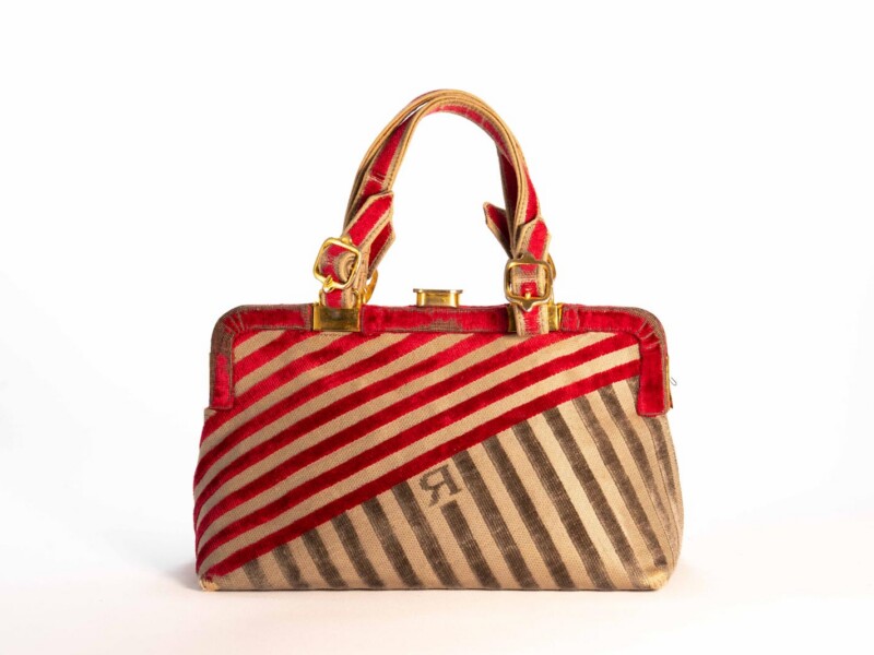 Borsa vintage Roberta di Camerino a Mano in velluto Sovrarizzo Rosso e Grigio