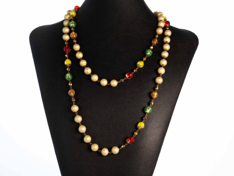 Collana vintage firmata Graziano in vetro satinato e vetro multi color