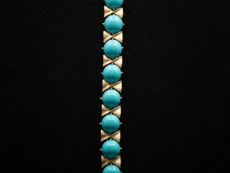 Bracciale vintage firmato Trifari a maglie rigide color turchese