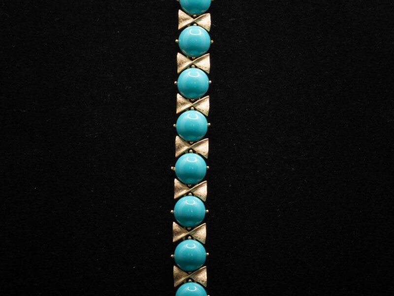 Bracciale vintage firmato Trifari a maglie rigide color turchese