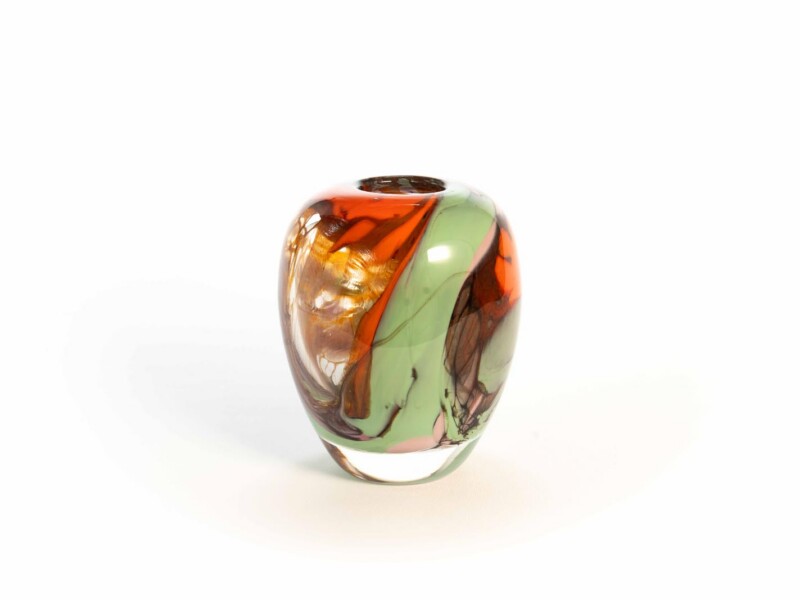 Vasetto vintage in vetro soffiato arancio-verde