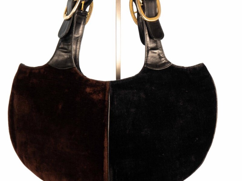 Borsa vintage Roberta di Camerino a Spalla in velluto Marrone e Nero con Manico in pelle Nera