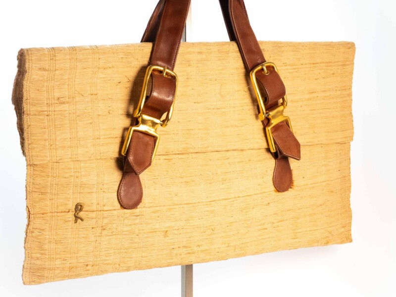 Borsa vintage Roberta di Camerino a Mano in paglia con Manici in pelle