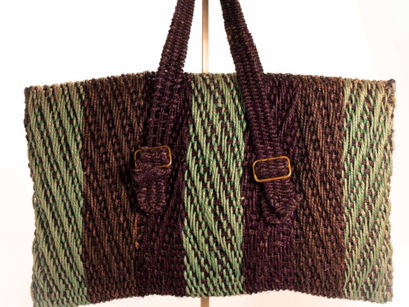 Borsa vintage Roberta di Camerino a Mano in corda Verde Blu e Marrone